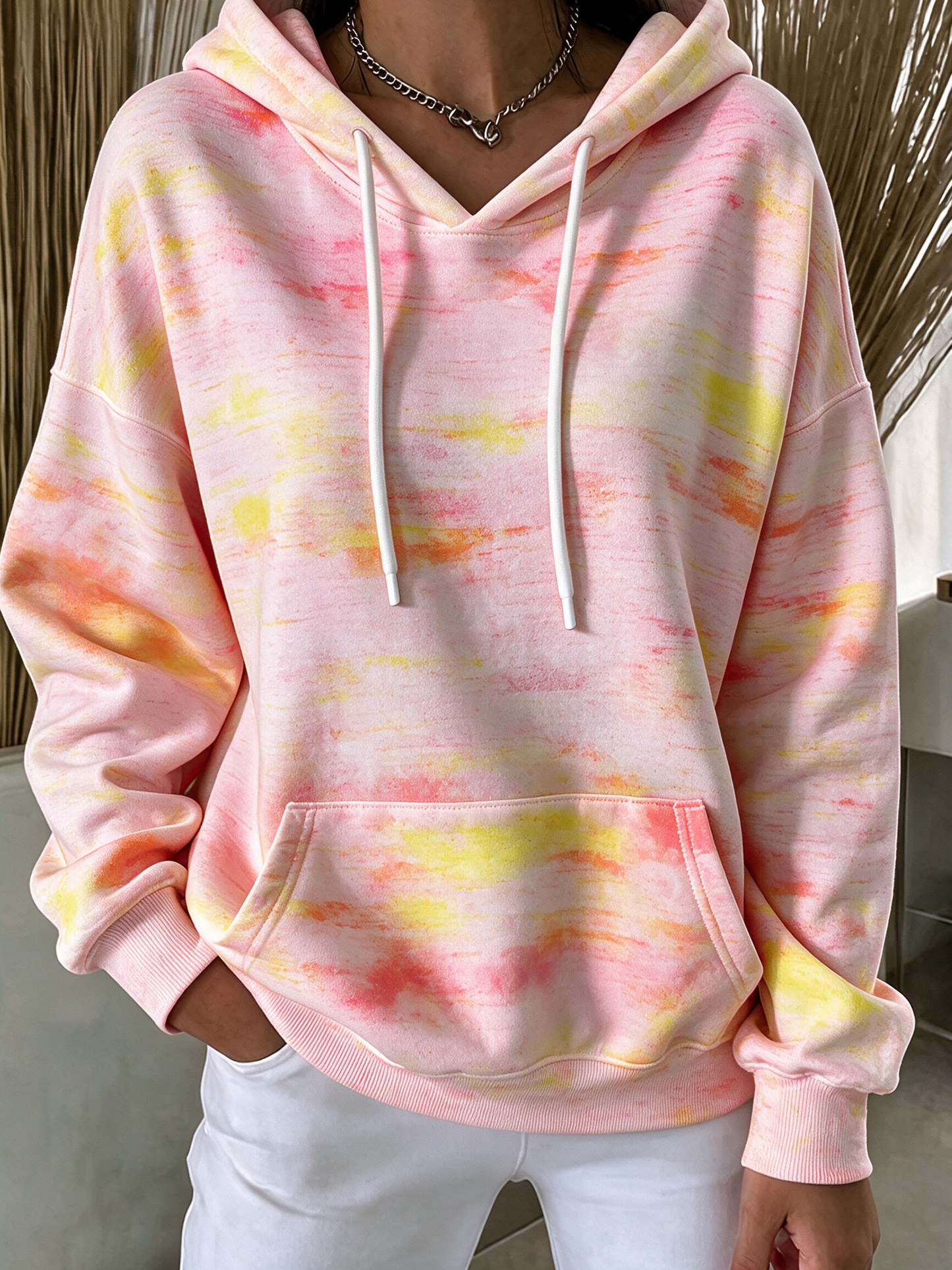 Women'S Pink gradient dyed hoodie