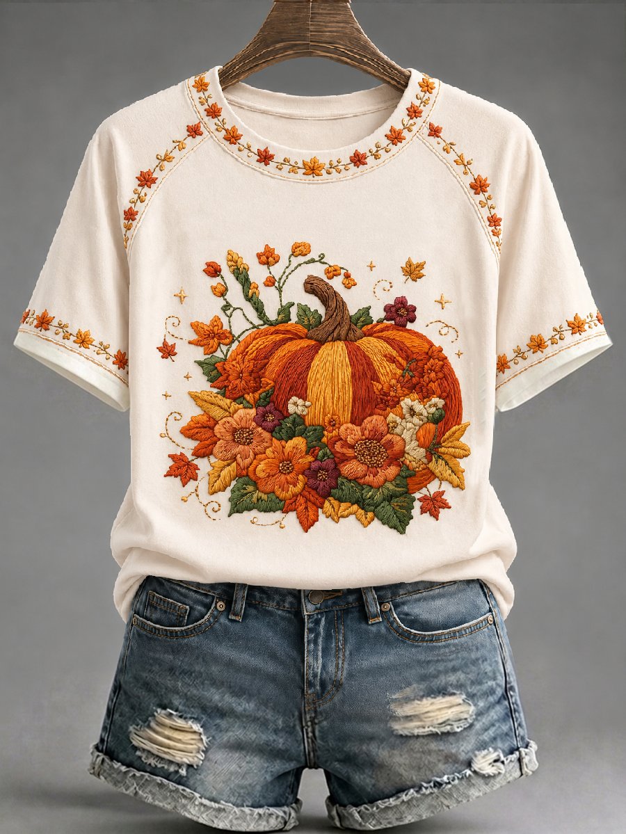 Women'S Casual Autumn Printed Short-Sleeve T-Shirt