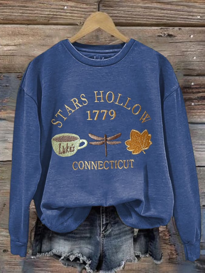 Retro Fall Stars Hollow 1779 Connecticut Luke’s Coffee Cup Dragonfly Maple Leaf Print Sweatshirt