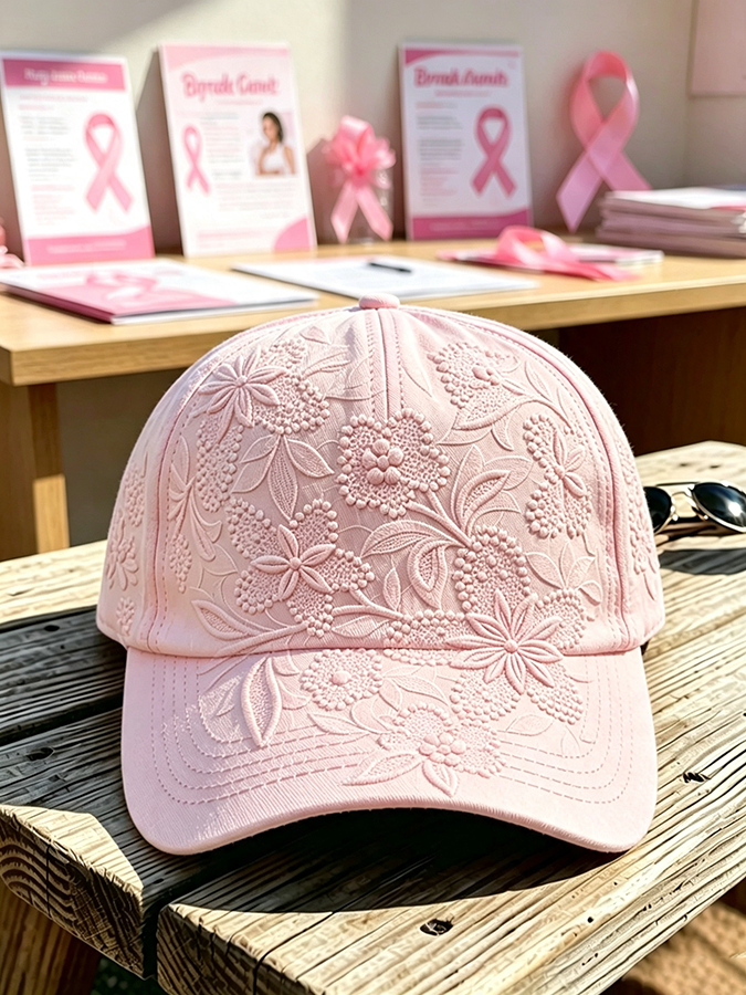 Pink Plant Flower Printed Hat