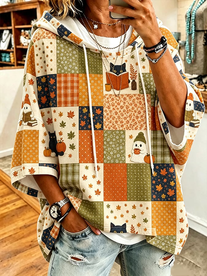 Women's Autumn  Fall Cat Printed Hoodie