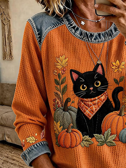Women's Casual Crew-Neck Printed Panel Sweatshirt