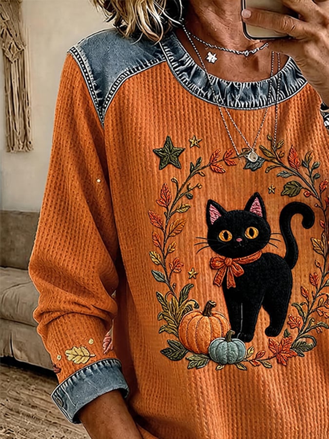 Women's Casual Crew-Neck Printed Panel Sweatshirt