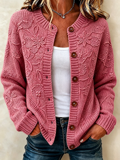 Ladies' Casual Plant Flower Knitted Cardigan Top