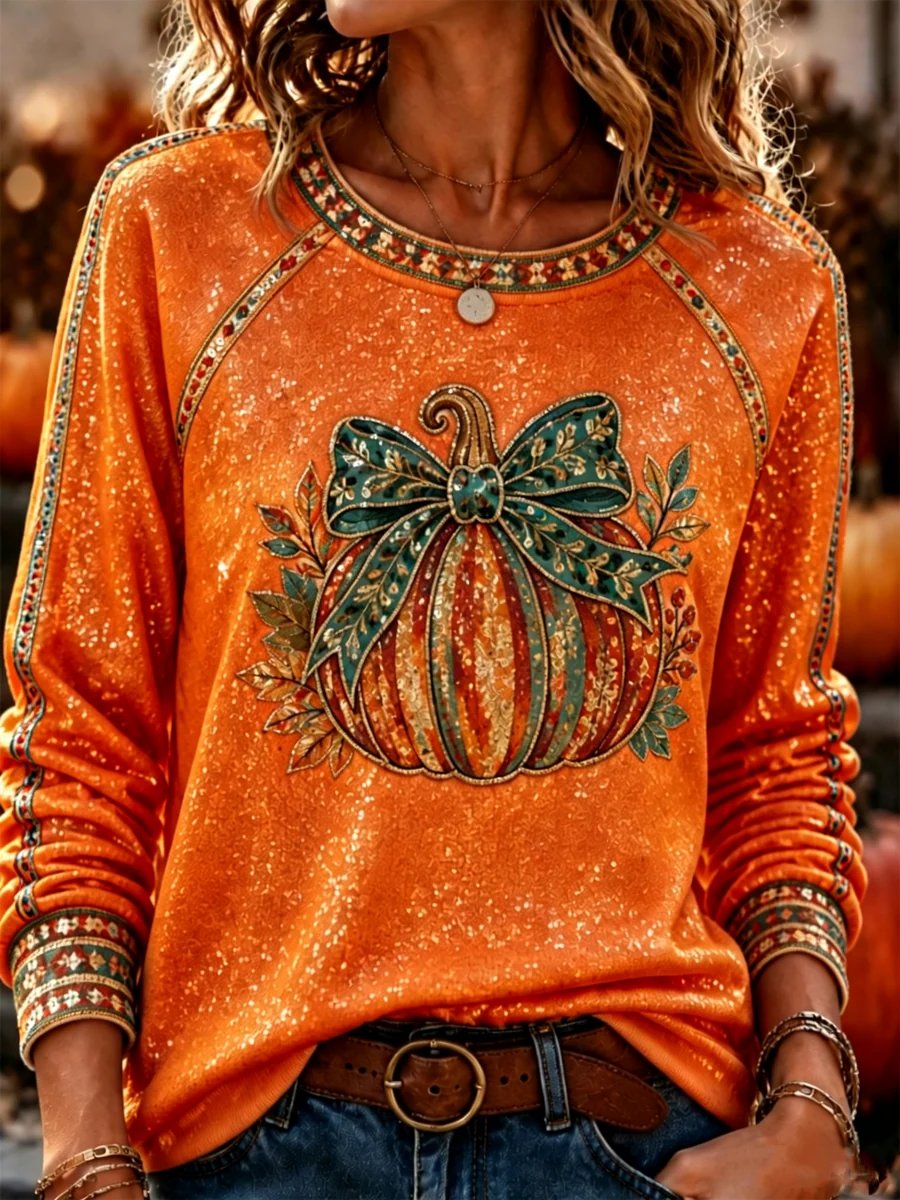 Women's Autumn Pumpkin Season Comfortable Crew Neck Sweatshirt