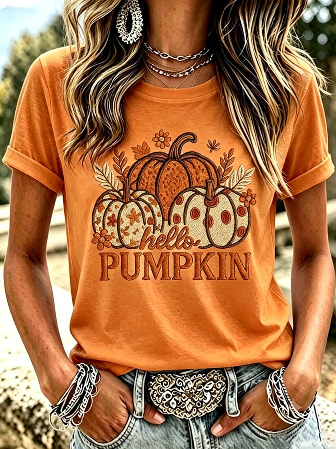 Women's Autumn Pumpkin Print T-Shirt