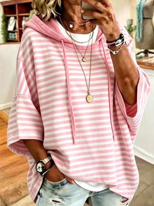 Women's Casual Loose Casual Striped Hooded Sweatshirt