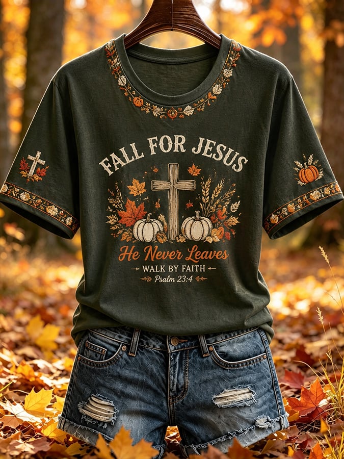 Women'S Casual "Autumn Faith" Printed Short-Sleeve T-Shirt