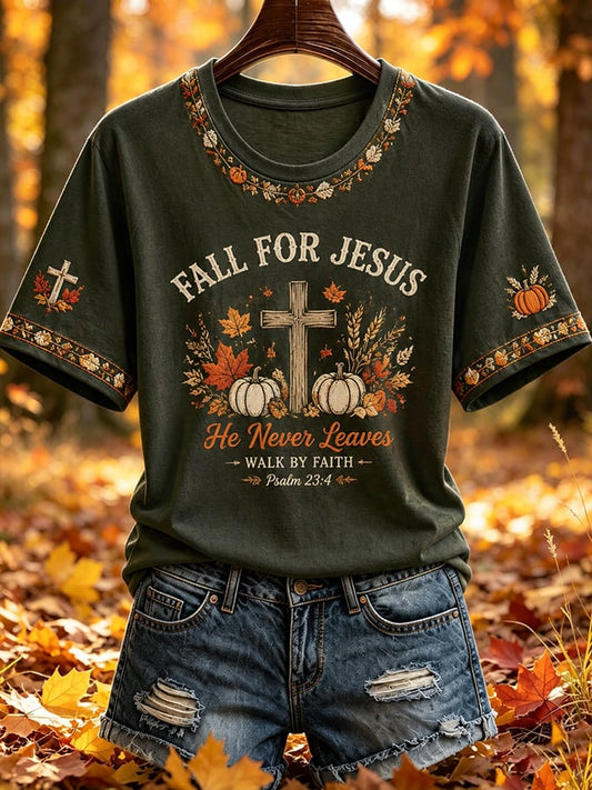 Women'S Casual "Autumn Faith" Printed Short-Sleeve T-Shirt