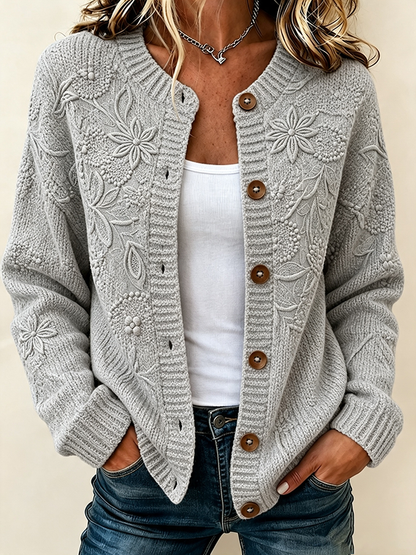 Ladies' Casual Plant Flower Knitted Cardigan Top