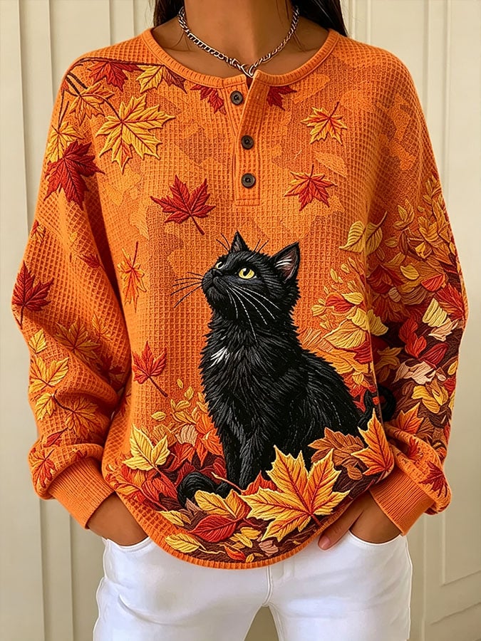Women's Casual Printed Waffle Top