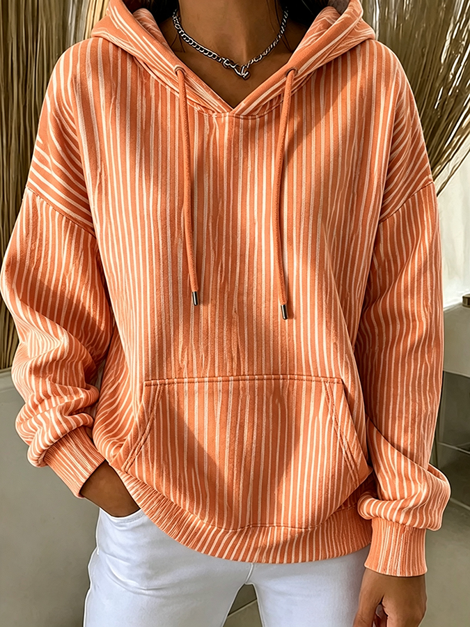 Women'S Casual Striped Hooded Printed Sportswear