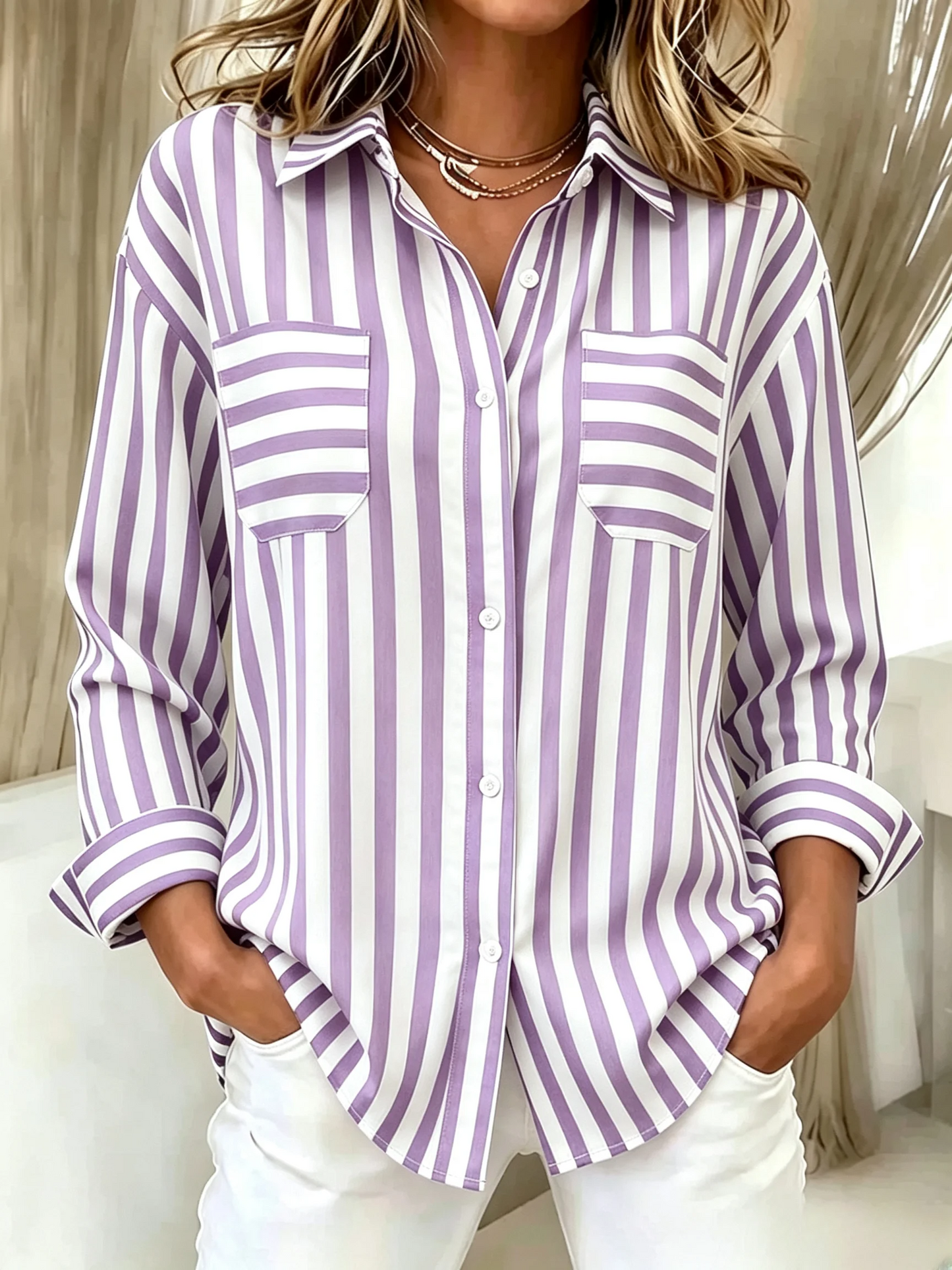 Women's Casual Striped Long Sleeved Shirt