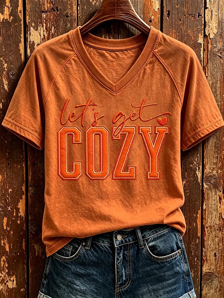 Women's Retro Let's Get Cozy Print T-Shirts