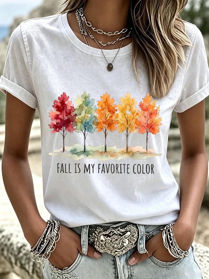 Women's Casual Fall Is My Favorite Color Print Short-Sleeve T-Shirt