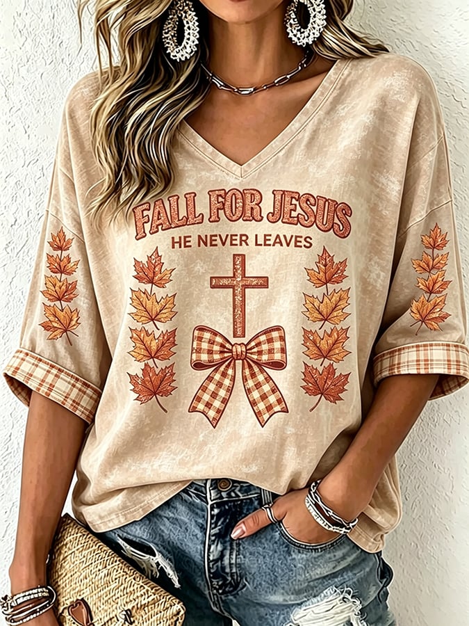 Fall For Jesus He Never Leaves T-Shirt