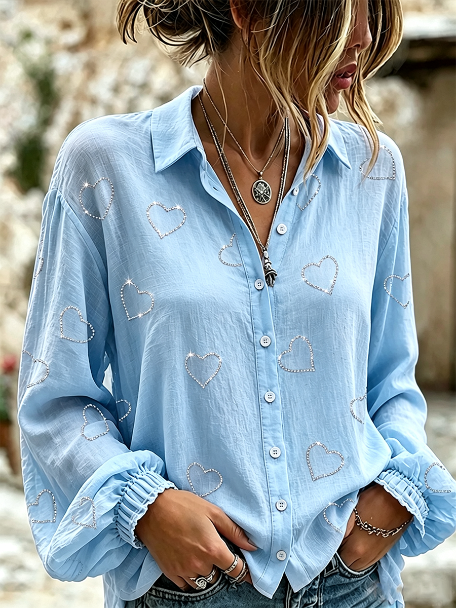 Women's Casual Hot Stamping Heart-Shaped Shirt