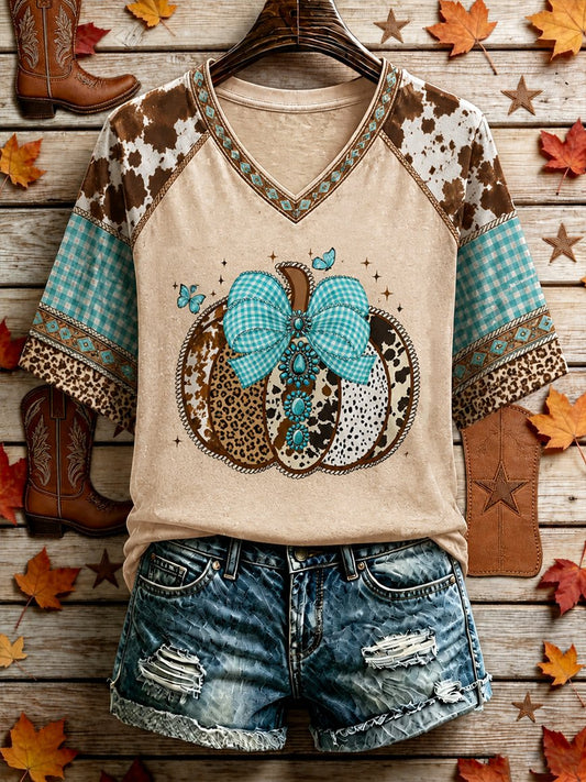 Women's Western Fall Vintage Print T-Shirt