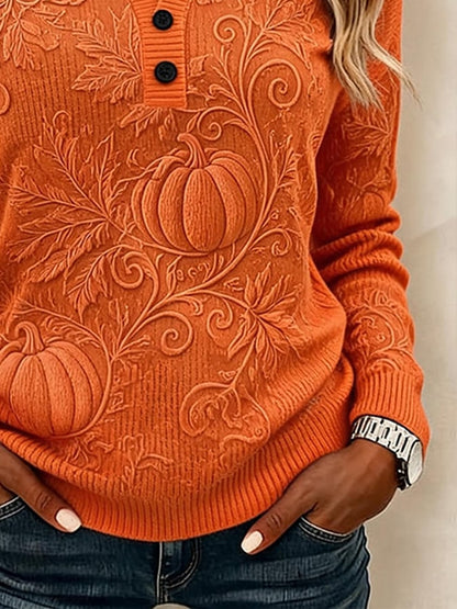 Women's Casual Printed Loose-Fit Henley Shirt