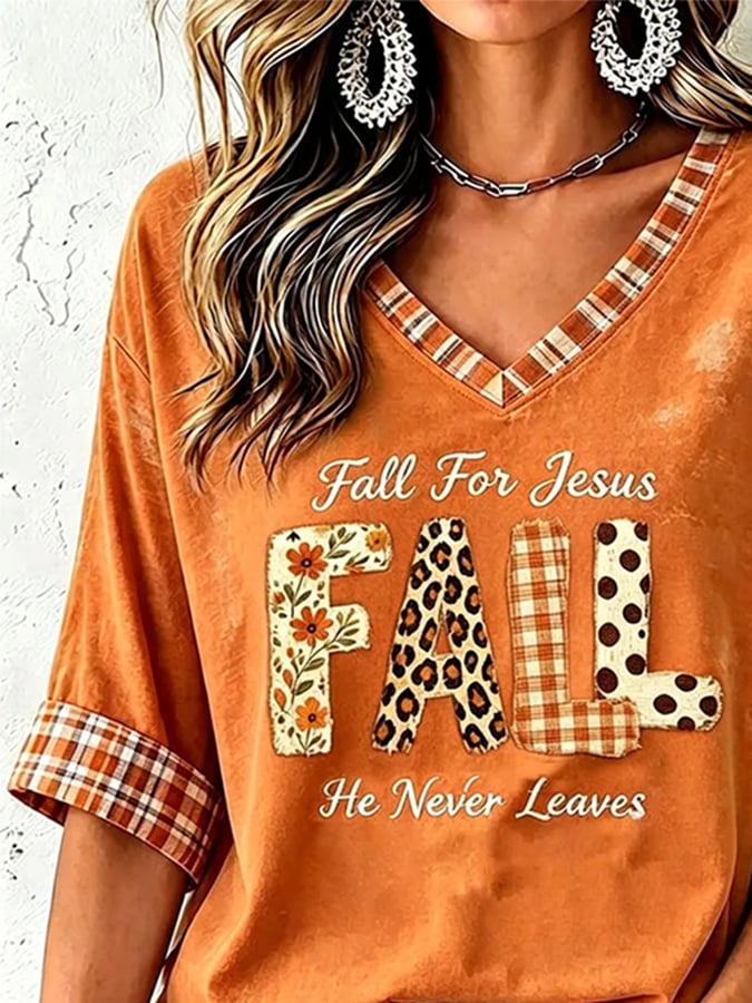 Women's Casual V-Neck Printed Autumn Shirt
