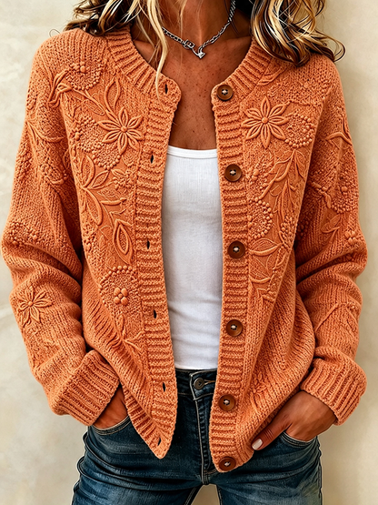 Ladies' Casual Plant Flower Knitted Cardigan Top