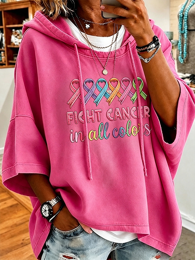 Women's All Cancer Promotion Month Multi Color Print Hoodie