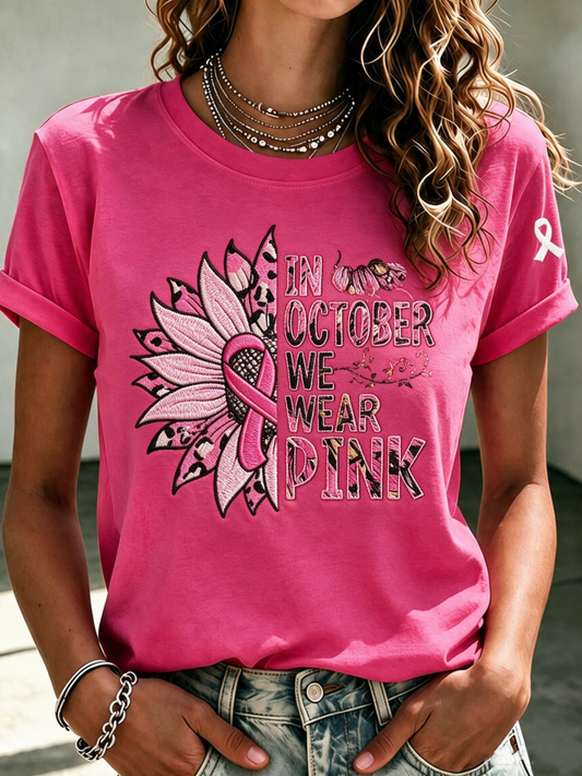 Women'S Breast Cancer Awareness Printed Casual T-Shirt