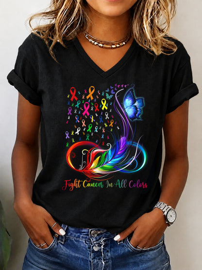 Women's All Cancer Awareness Printed Casual T-shirt