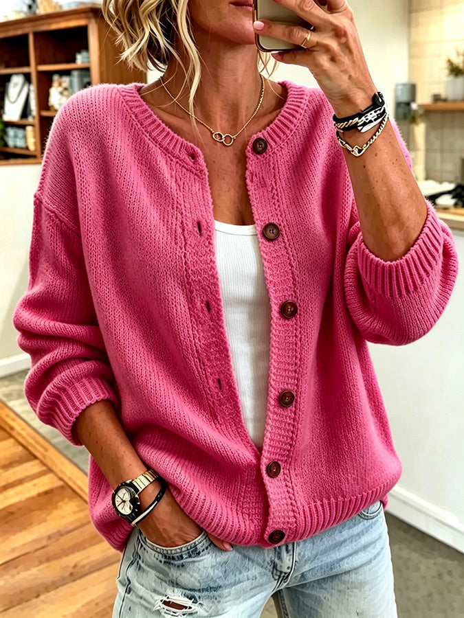 Ladies' Casual Solid Color Knitted Cardigan Top