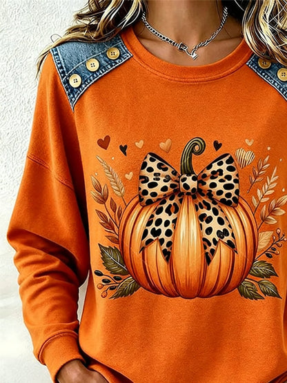 Women's Casual Crew-Neck Color-Block Printed Sweatshirt