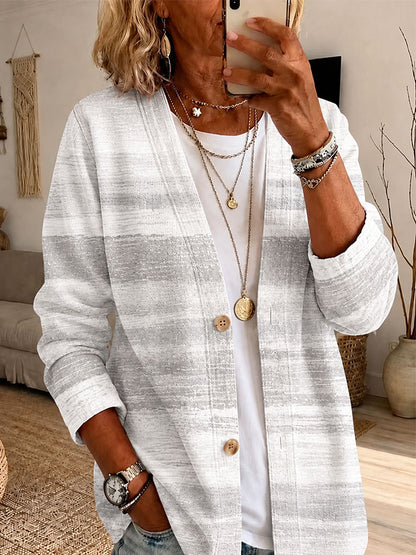 Women'S Pink Art Print Casual Cardigan