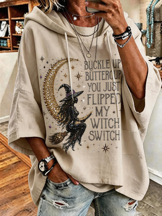 Women's "Buckle Up Buttercup, You Just Flipped My Witch Switch" Graphic Crew-Neck Mid-Sleeve Sweatshirt