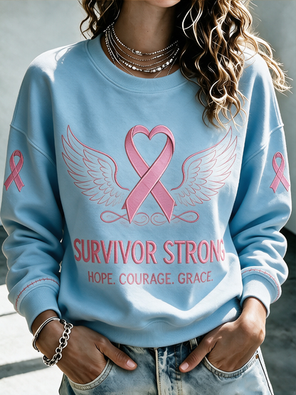 Women'S Casual Breast Survivor Strong Round Neck Top