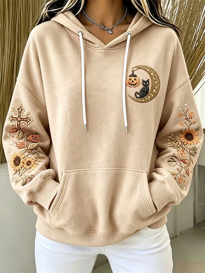 Women's Autumn  Fall Cat Printed Hoodie