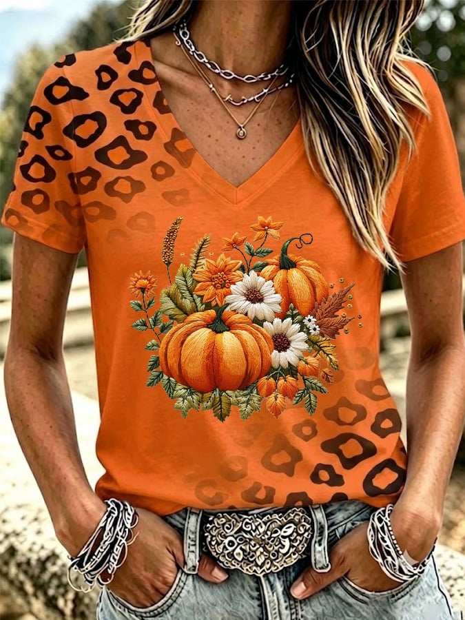 Women's Autumn Pumpkin Print T-Shirt