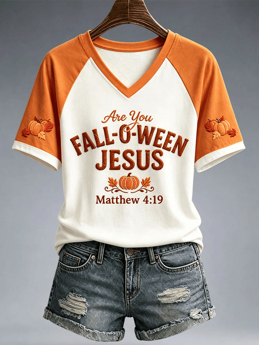Women's Fall For Jesus He Never Leaves T-Shirt