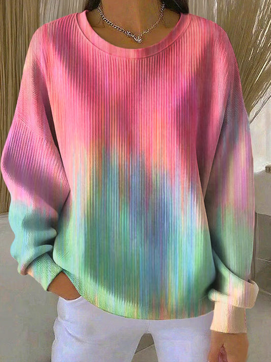 Women'S Pink Art Print Casual Sweatshirt