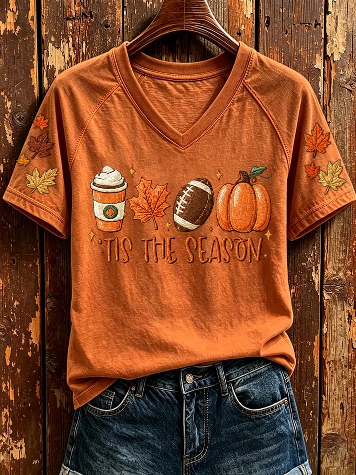 Women's Retro Fall Tis The Season Print T-Shirts