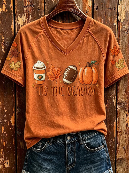 Women's Retro Fall Tis The Season Print T-Shirts