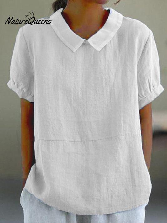 Blue Plain Short Sleeve Round Neck Top