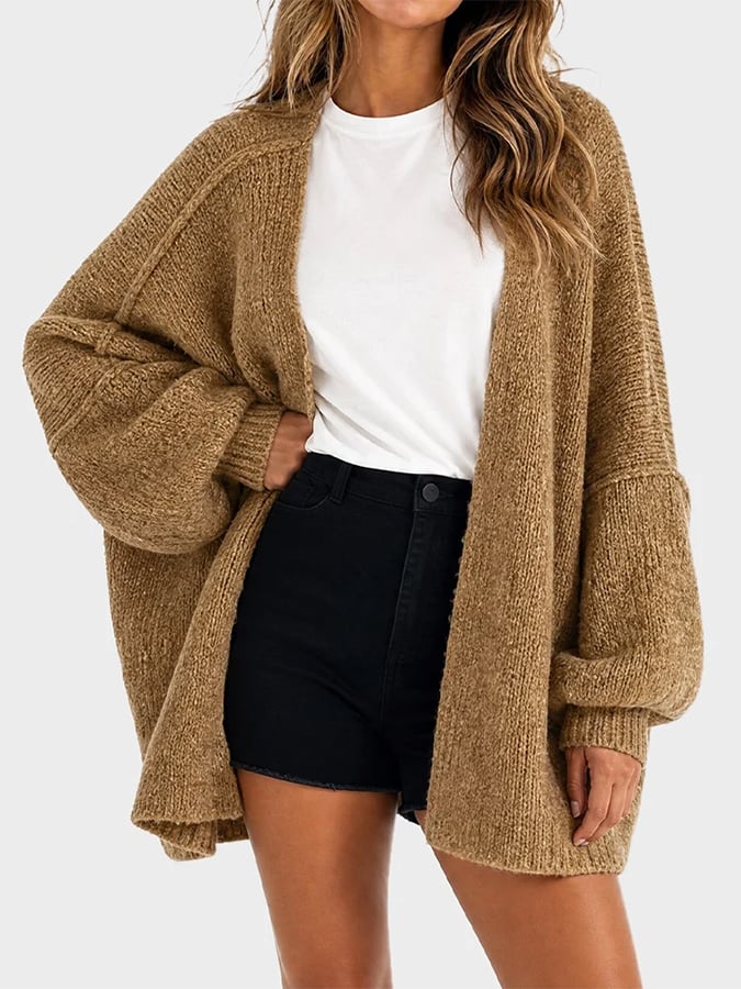 Women's Casual Solid-Color Loose-Fit Knit Cardigan