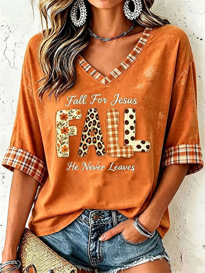 Women's Casual V-Neck Printed Autumn Shirt