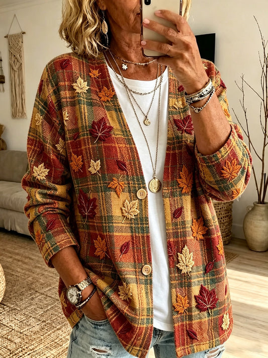 Women's Fall Patchwork Pumpkin Print Cardigan