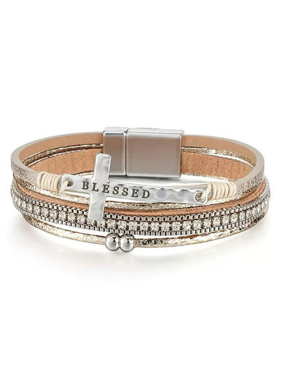 Breast Cancer Prevention And Control Propaganda Belief Cross Multi Layer Bracelet