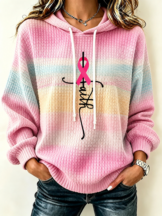 Women'S Pink Art Print Hooded Sweatshirt
