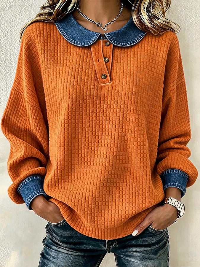 Women's Casual Color-Block Lapel Sweatshirt