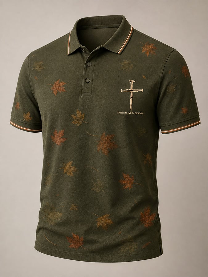 Men's Vintage Autumn "Faith" Print Polo Shirt