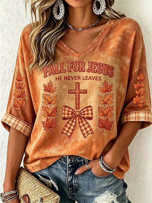 Fall For Jesus He Never Leaves T-Shirt