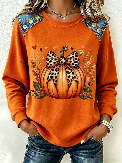 Women's Casual Crew-Neck Color-Block Printed Sweatshirt