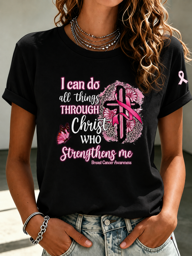 Women'S Pink Art Printed Casual T-Shirt